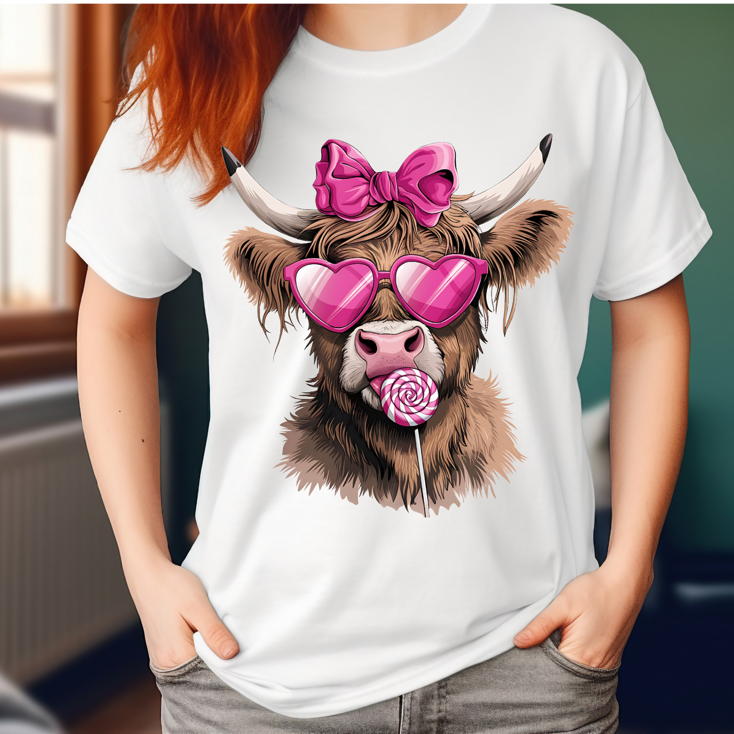 Highland cow with lollipop DTF Transfer