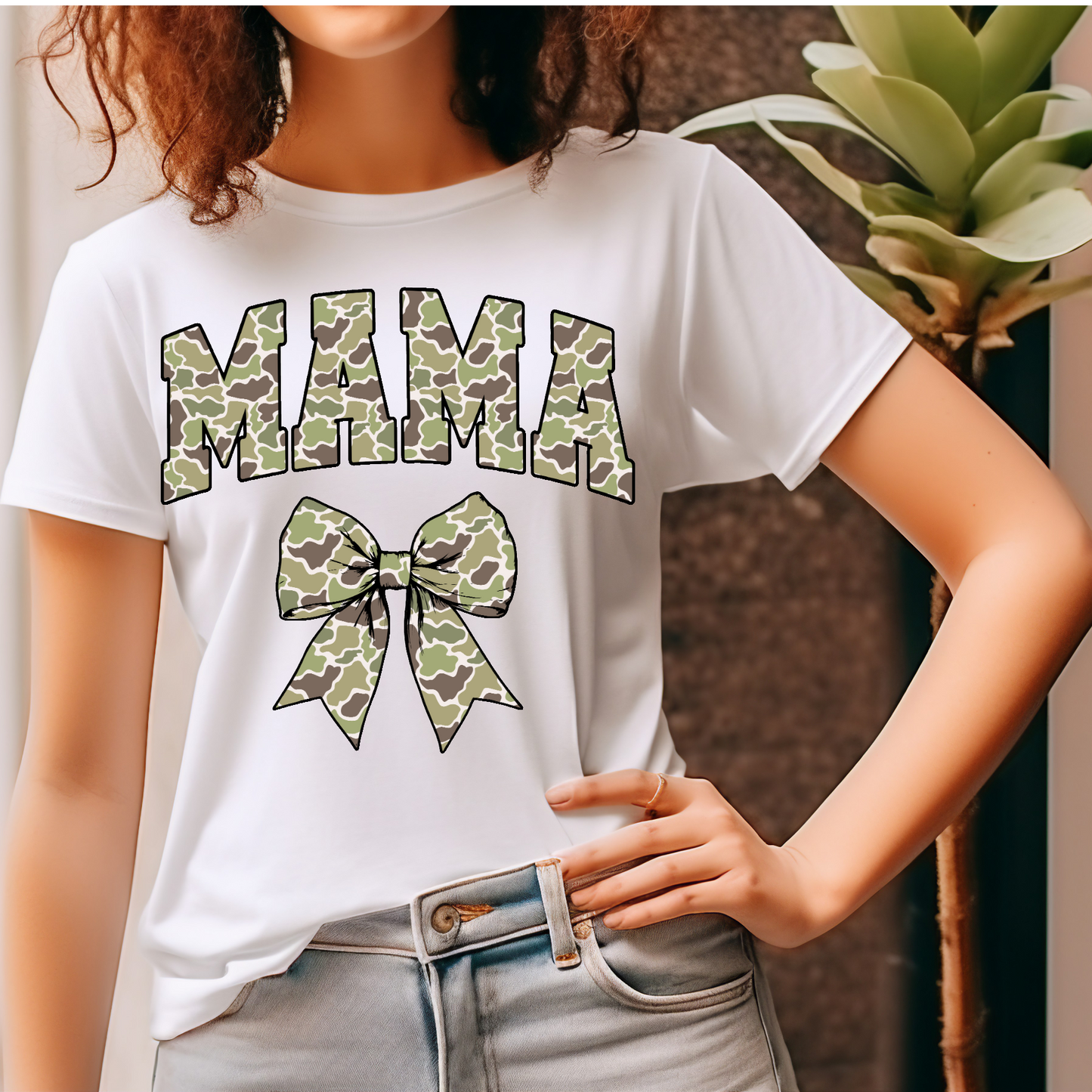 Mama with camo bow DTF Transfer