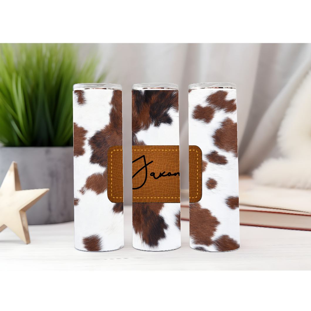 Brown Cow hide with patch Sublimation Tumbler Wrap