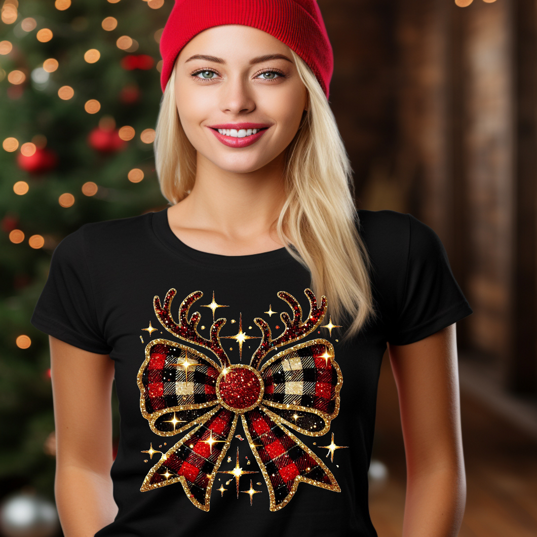 Christmas Reindeer Bow T-shirt