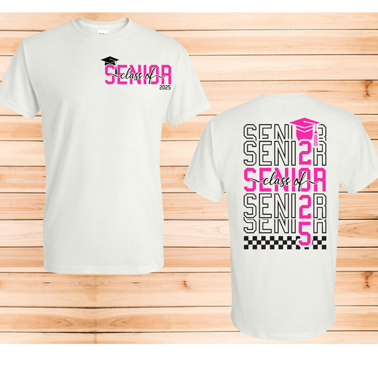 Senior of 2025 Pink Front and back Graduation T-shirt