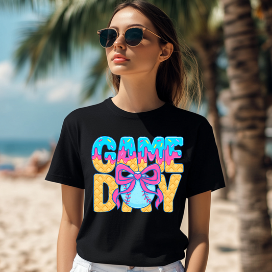 Game day ice cream drip baseball T-shirt
