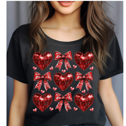 Red Valentine disco hearts and bows T-shirt