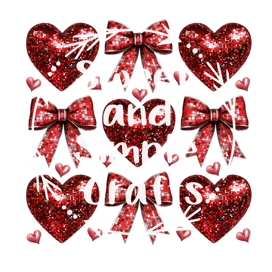 Red valentines disco hearts and bows DTF Transfer