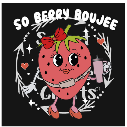 So berry bougie pink strawberry in white writing T-shirt