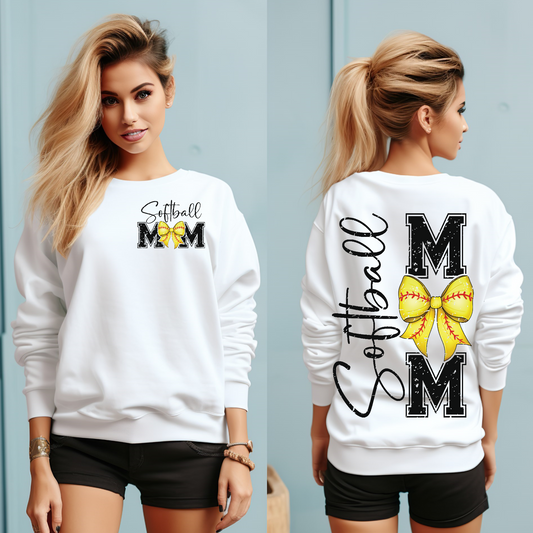 Softball Mom with bow Sweatshirt Front and back