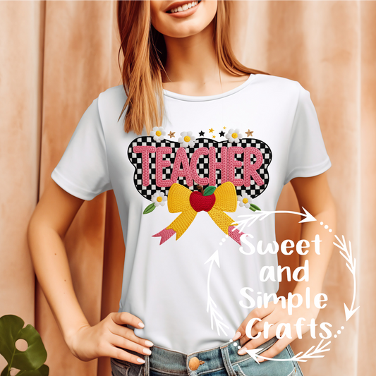 Teacher with faux yarn T-shirt