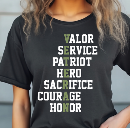 Veteran white and green T-shirt