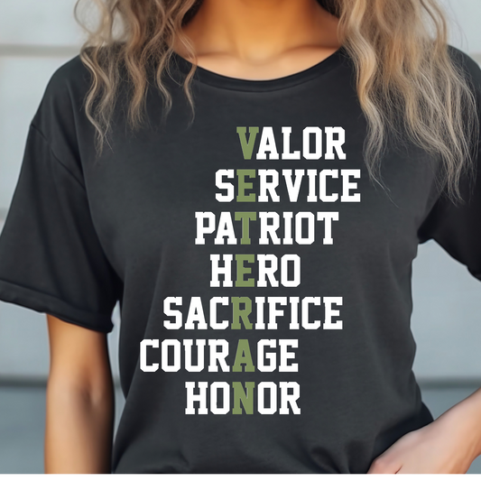 Veteran white and green T-shirt