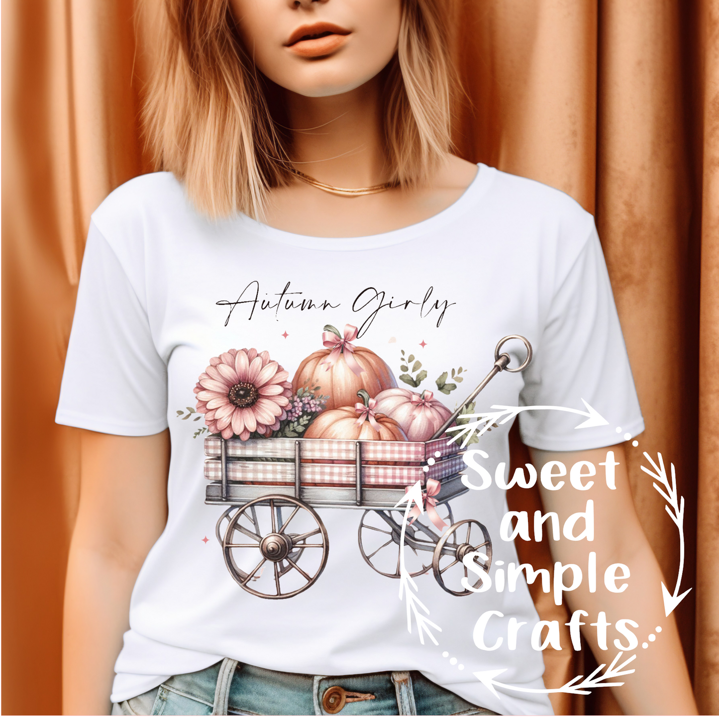 Autumn girly cart with pumpkins T-shirt