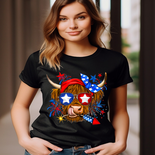 Patriotic Highland Cow T-shirt